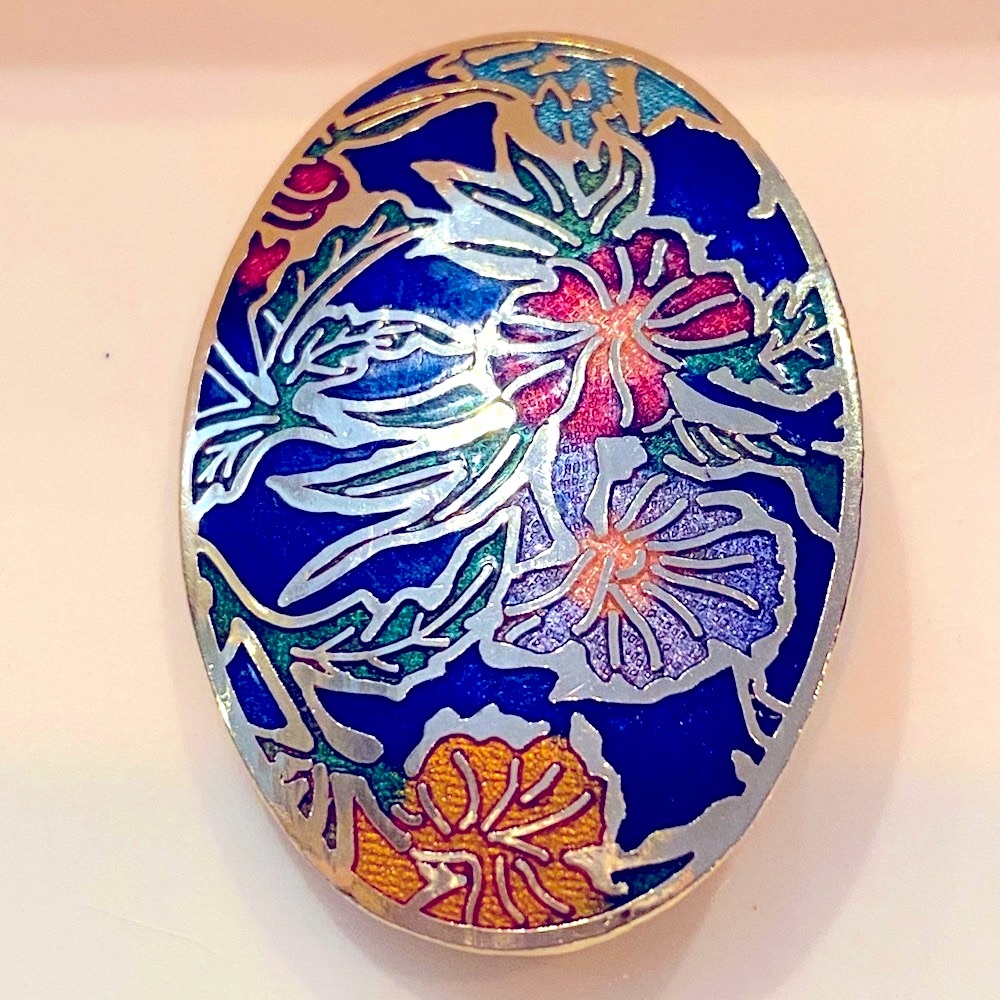 Vintage SITI Enamel Cloisonné Pin Brooch VTG signed Floral VGUC